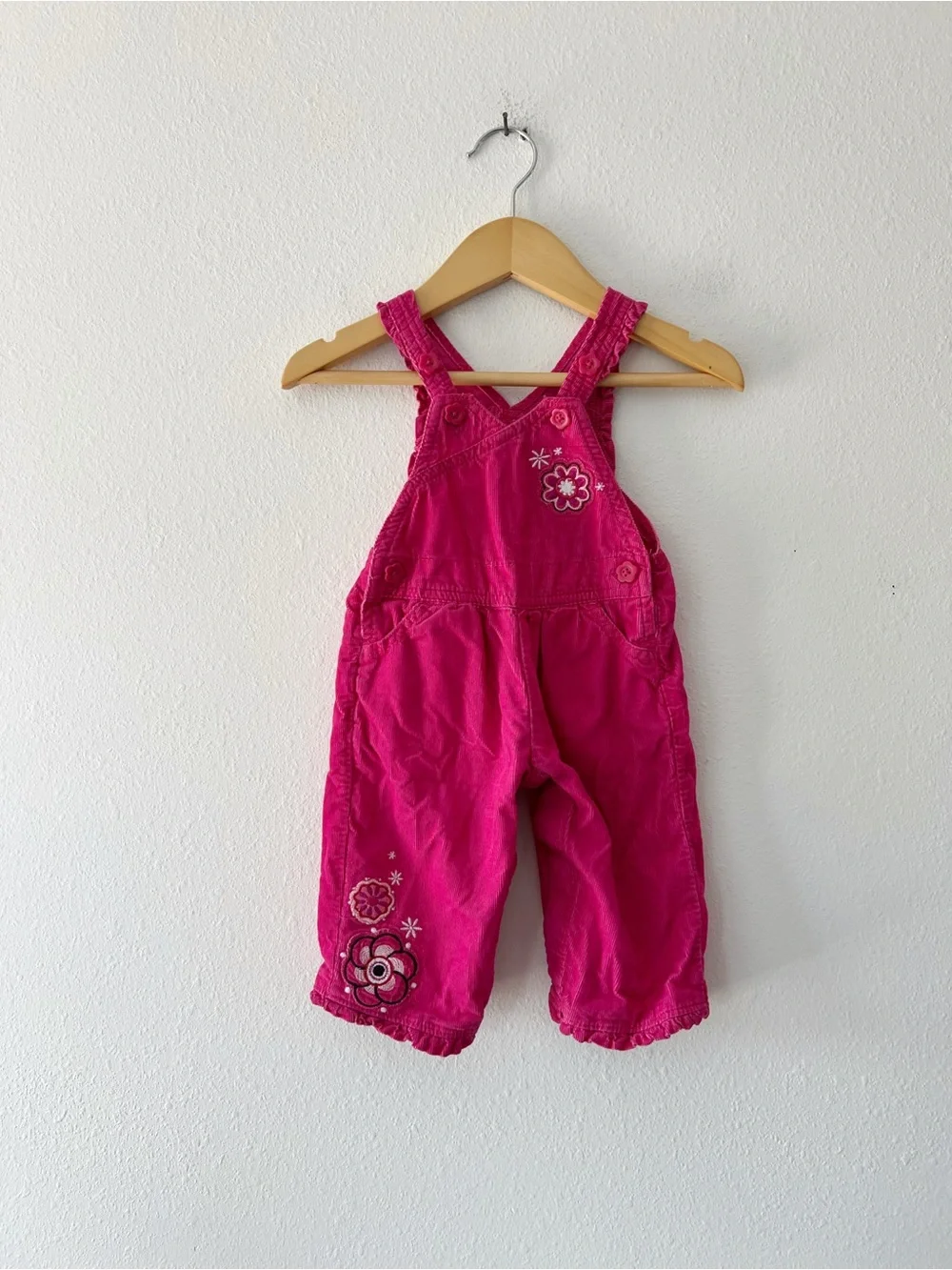 OSHKOSH | Y2K Micro Corduroy Pink Appliqué Overalls | 6 mos